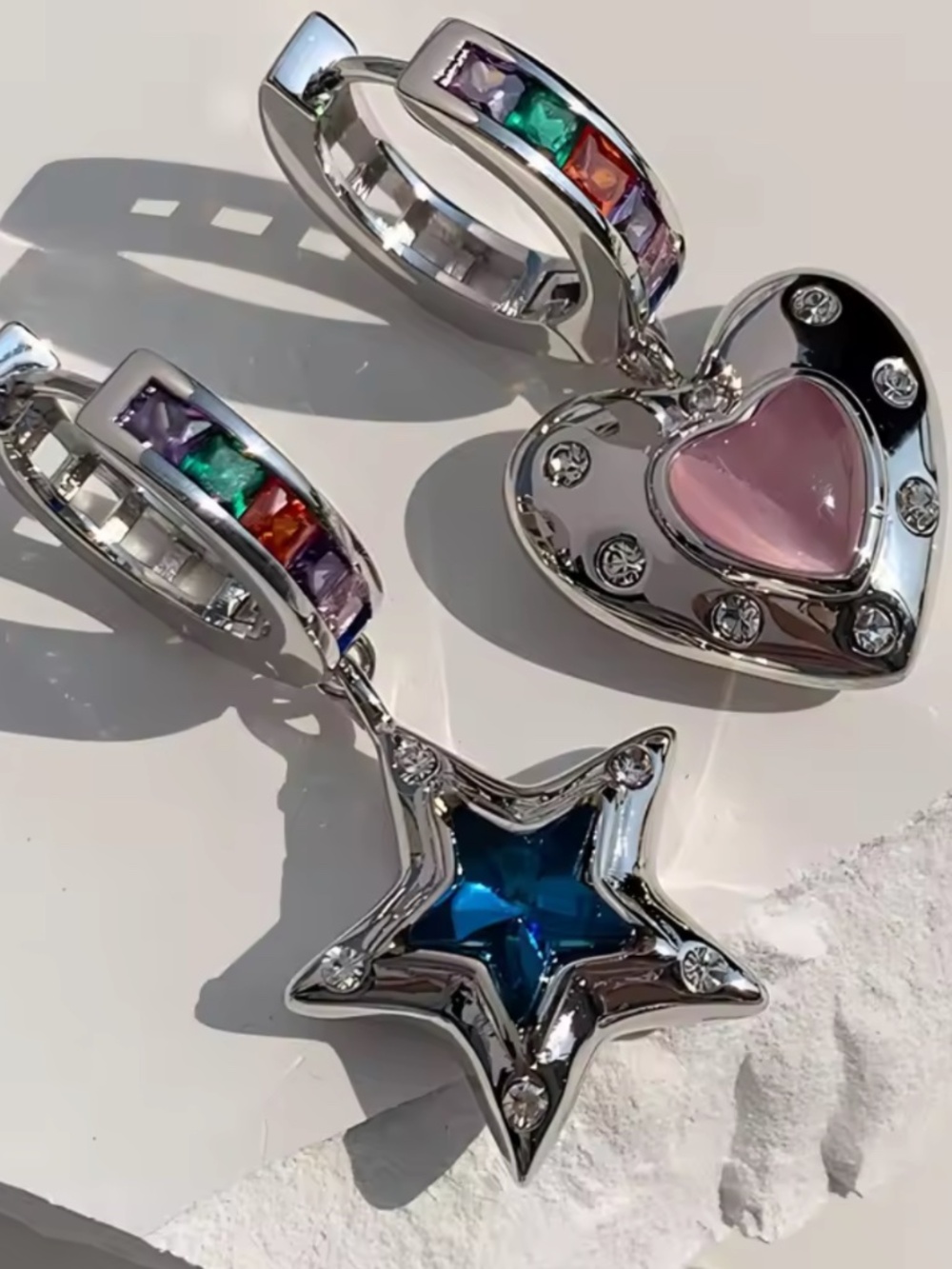 Vintage Silver Star and Heart Earrings